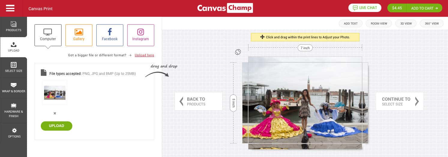 CanvasPop vs CanvasChamp (CanvasChamp.com may not be as easy to use as CanvasPop.com, but gives you more choices)