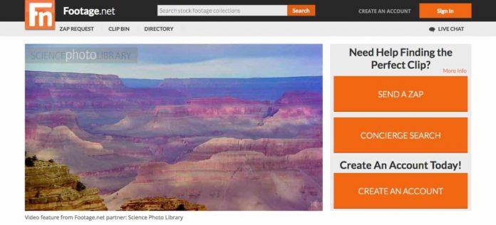 Footage.net the world's premier online video stock footage search platform (Screenshotp Footage.net)