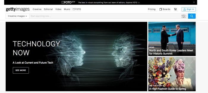 Gettyimages - Get inspired by stunning curated creative images (Screenshotp Gettyimages.com)