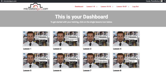 MicorstockGuru.com/Dashboard with 27 Video Lessons (Plus Each Section has instructions and summaries)