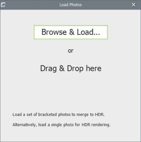Photomatix Pro 6 Screenshot: Brows & Load or Drag & Drop Images