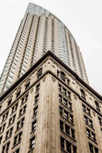 Forced perspective photograph of a skyscraper