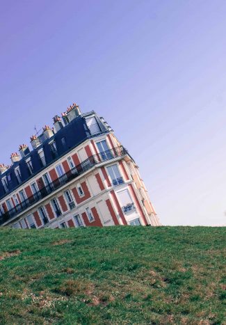 Forced perspective photography of a row of buildings in Paris