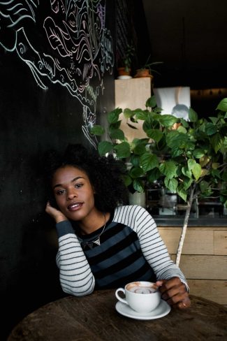 Portrait indoors with coffee