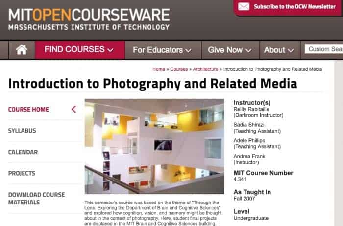 MIT Open Courseware - Free Online Photography Course