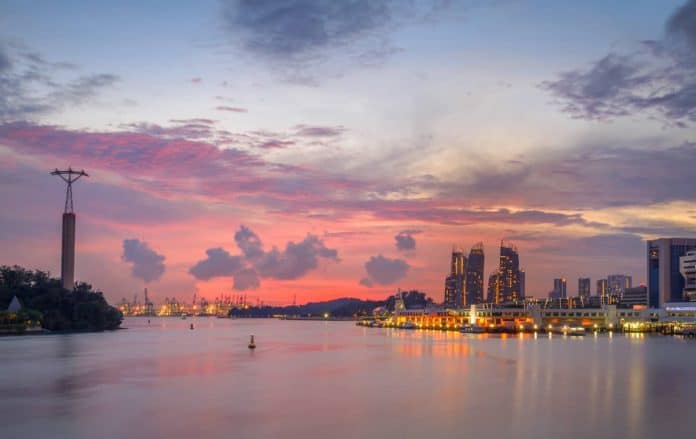 The view from Sentosa Boardwalk Bazaar overlooking to Harbourfront Centre, Singapore