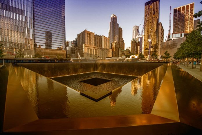 9/11 Memorial geometric architecture and buildings in New York City