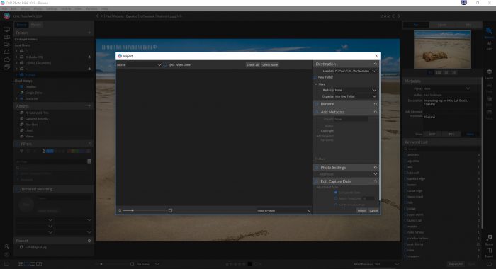 ON1 Photo RAW 2019 Review - importing window