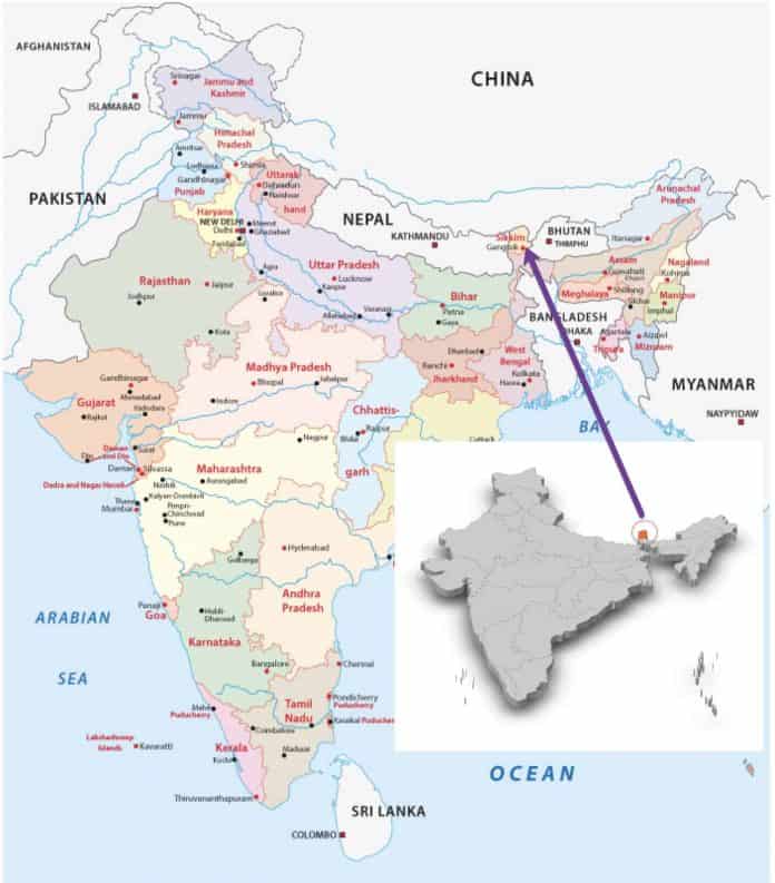 Map of India showing Sikkim