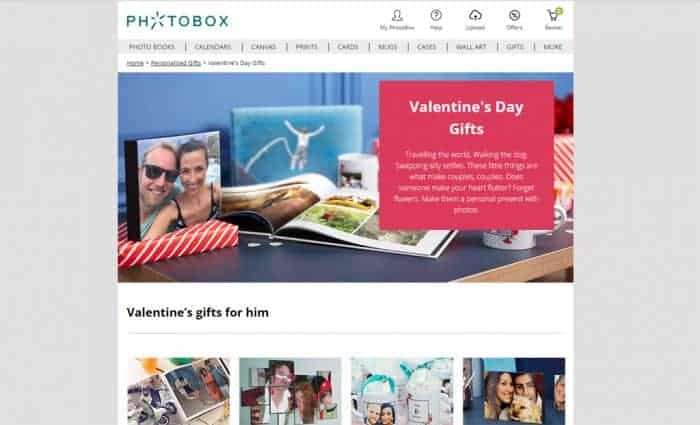 Photobox Valentines Gifts review - Main screen