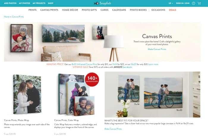 Snapfish.com Custom Canvas Prints Section - a great place to create your own canvas photo prints