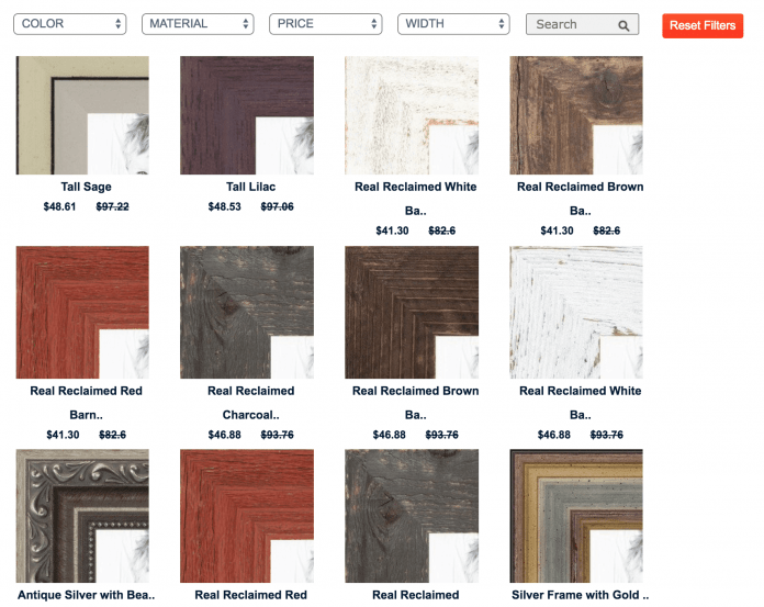 CanvasChamp photo print frame selection