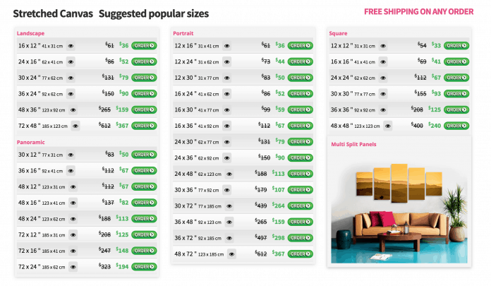 Shutterfly canvas listings