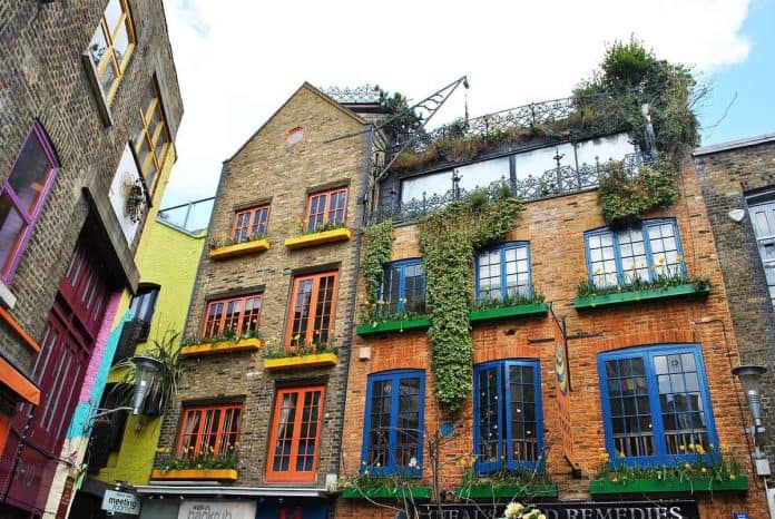 Bright colors of Neil's Yard, London, England