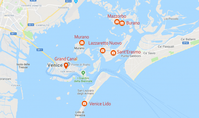 map of where to photograph in Venice