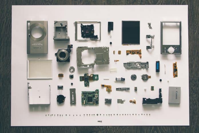 electronics flat lay