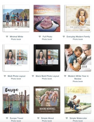 Mixbook photo book template selection