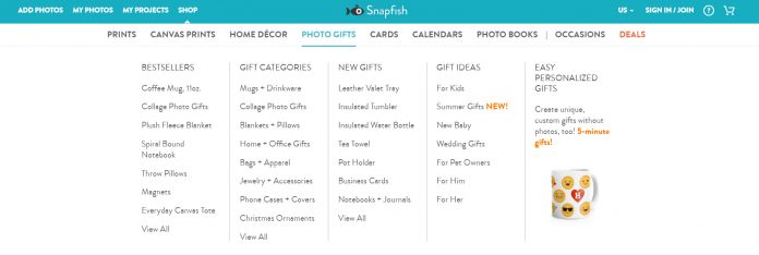 Snapfish Photo Prints options