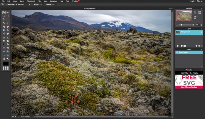 basic layout of Pixlr