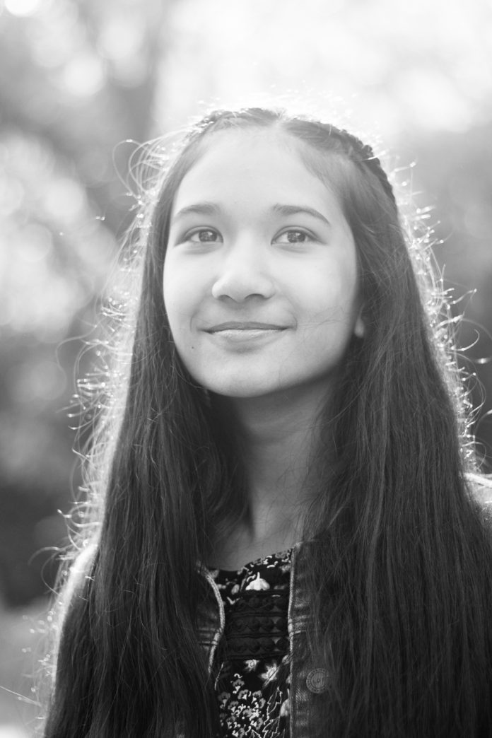 black and white portrait of young girl