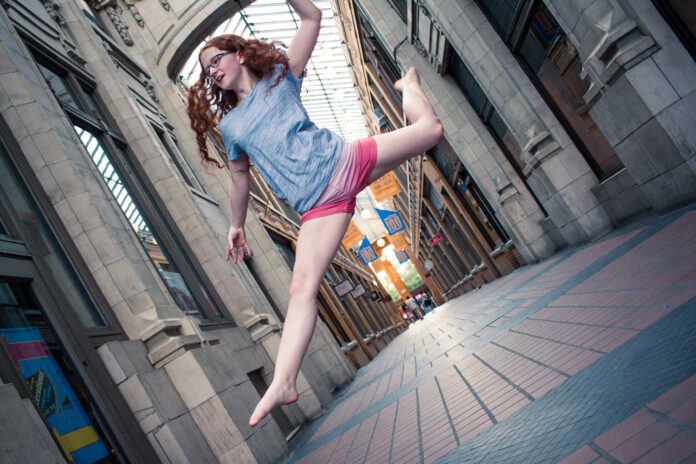 shot of girl jumping