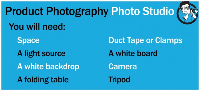 Equipment list for product photography DIY photo studio