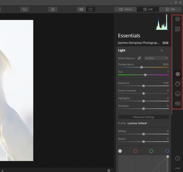 sidebar luminar 4 edit pane