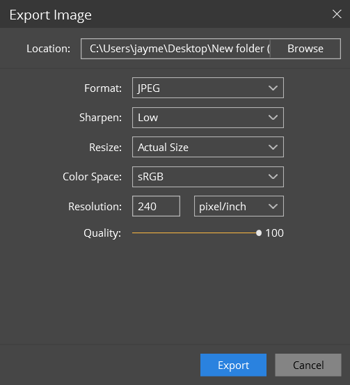 export dialog