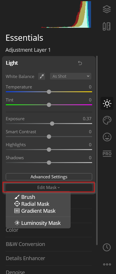 applying a mask in luminar