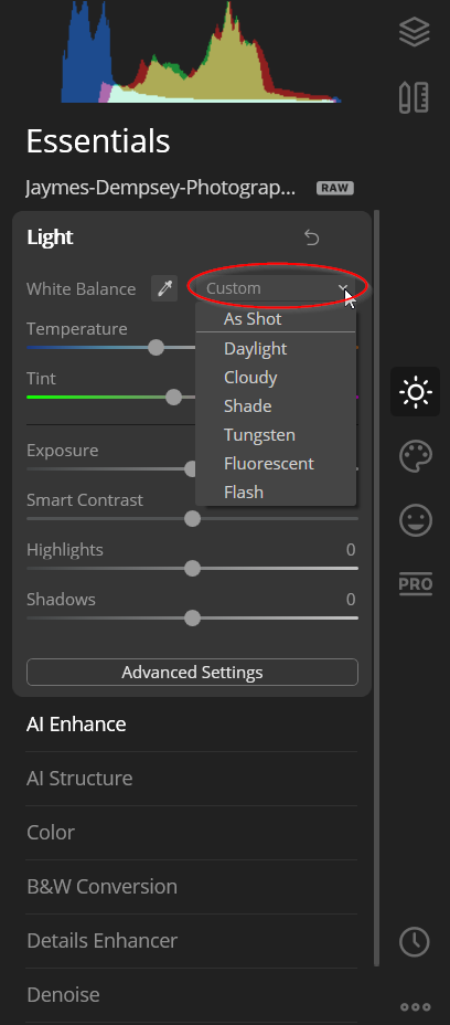 Using preset WB