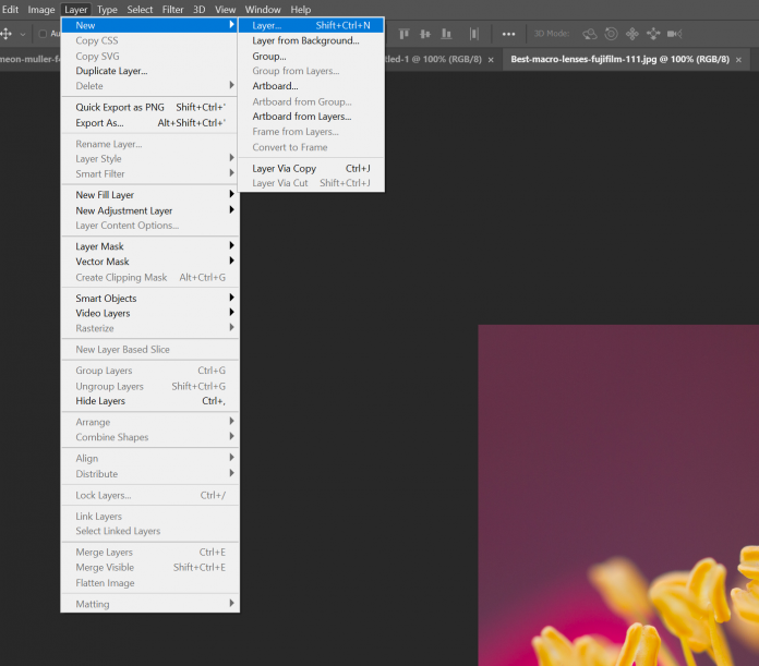 Photoshop layers menu