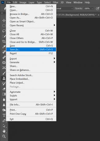 Photoshop save file menu