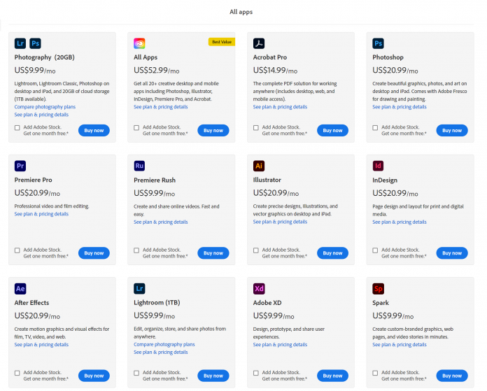 Adobe All Apps including Photography Plan