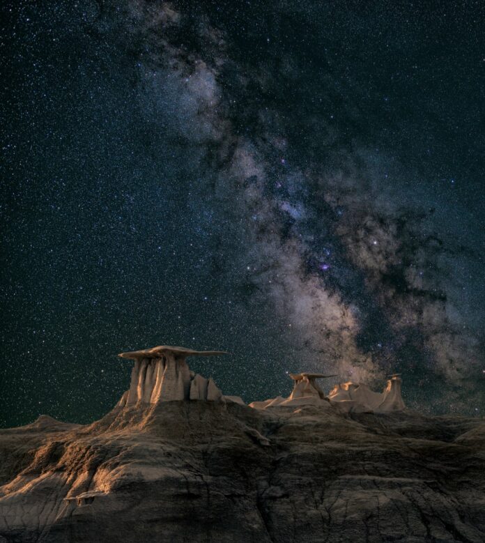 milky way at night in the desert