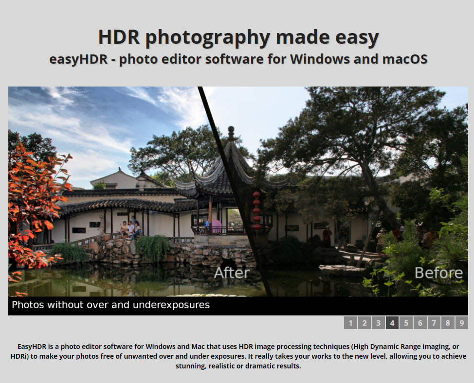 EasyHDR photo editing software showing before and after pics of HDR enhancement