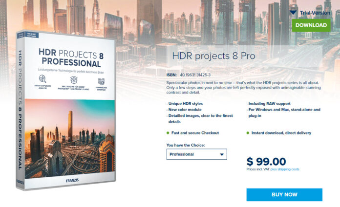 Sales page of HDR Projects 8 Professional for $99