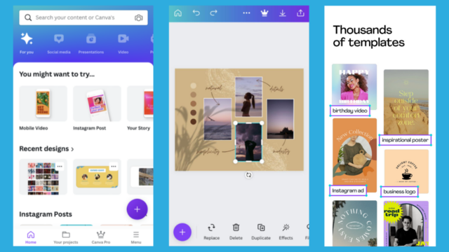 Screenshots of the Canva iPhone app