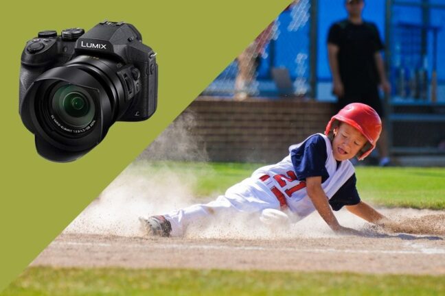 The Lumix DMC-FZ300 and a boy playing baseball.