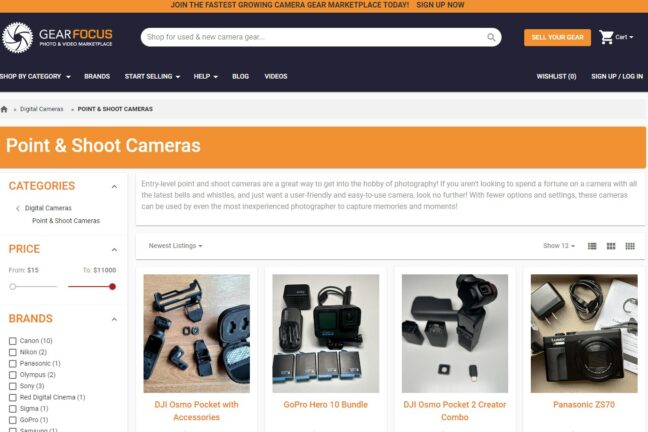 The Gear Focus website with customer photos of point & shoot cameras