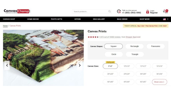 CanvasChamp canvas prints shapes and sizes options