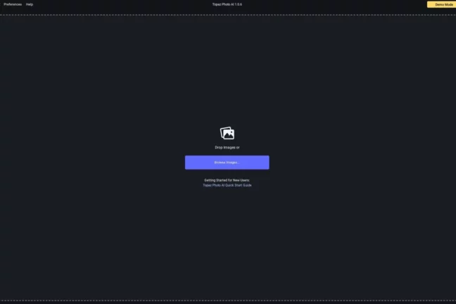 Topaz Photo AI opening screen with image import options
