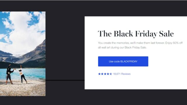 Canvaspop home page with Black Friday sale information and a sample print on the left-hand side.