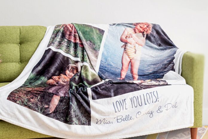 Mpix personalized photo blanket of little girls holding pets that reads Love You Lots! Mia, Belle, Cindy & Del