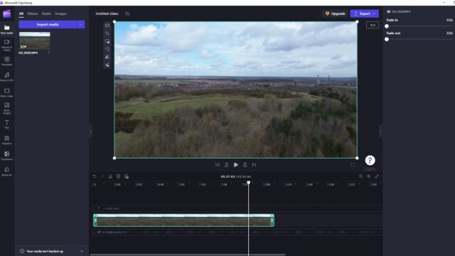 Preview of Microsoft Clipchamp interface while editing drone footage.