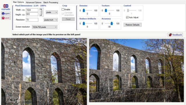 Using the enlarging tools in the Reshade Image Enlarger program.