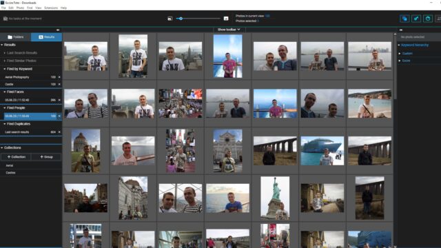 Results of an Excire Foto Find People search displayed as thumbnails in a grid.