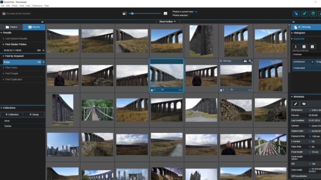 Thumbnails of bridge photos following a keyword search in Excire Foto.