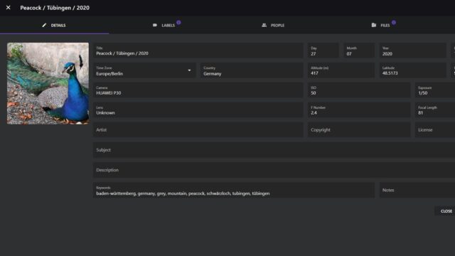 Editing photo metadata using the PhotoPrism AI photo organizer.