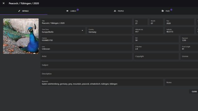 Editing photo metadata using the PhotoPrism AI photo organizer.