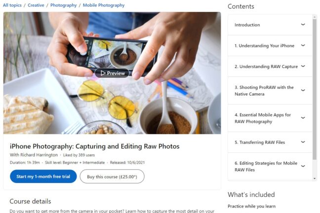 iPhone Photography course contents and details on LinkedIn Learning.